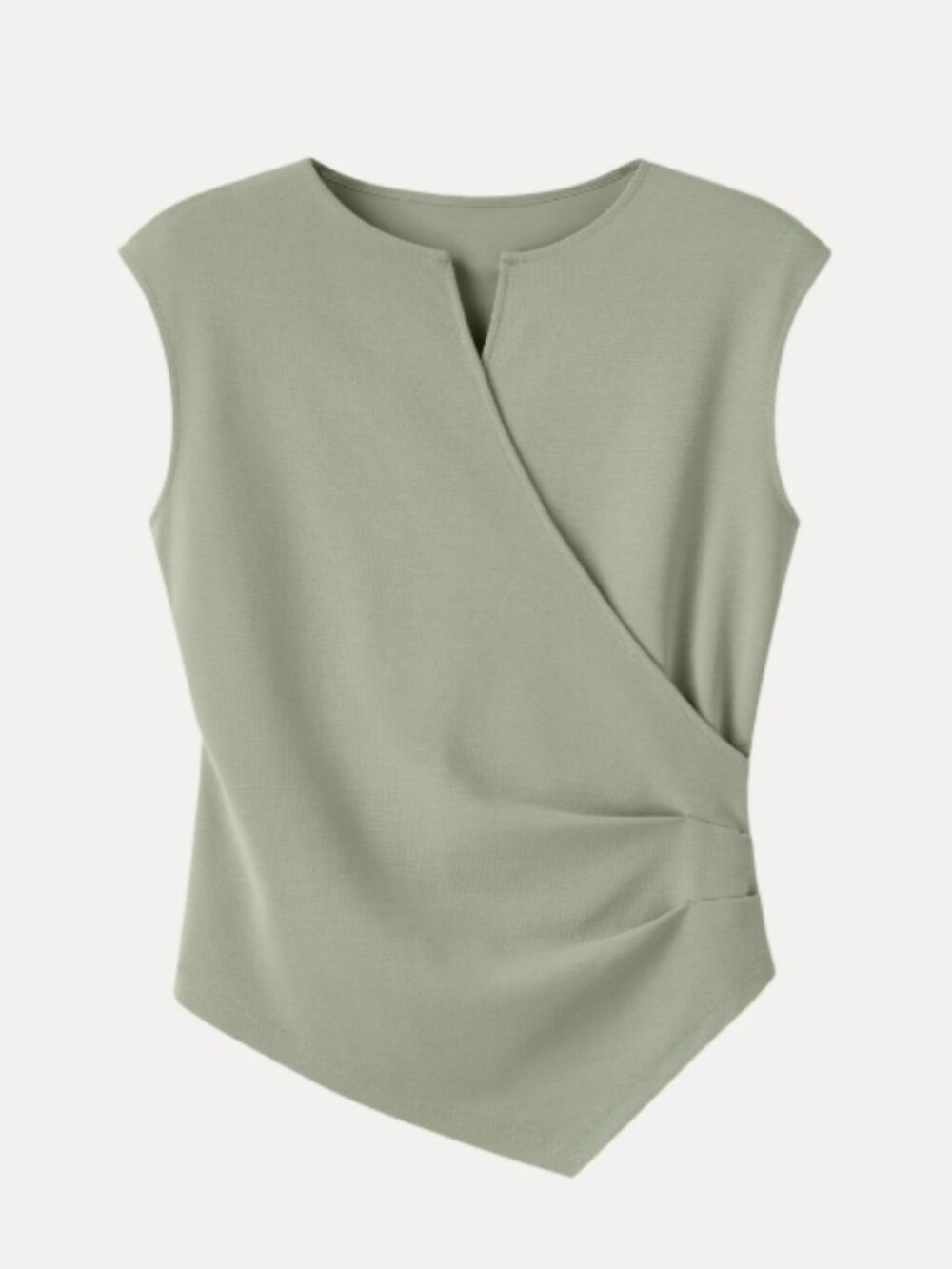 Surplice Wide Shoulder Tucked Angled Tank Top - Laurel Green